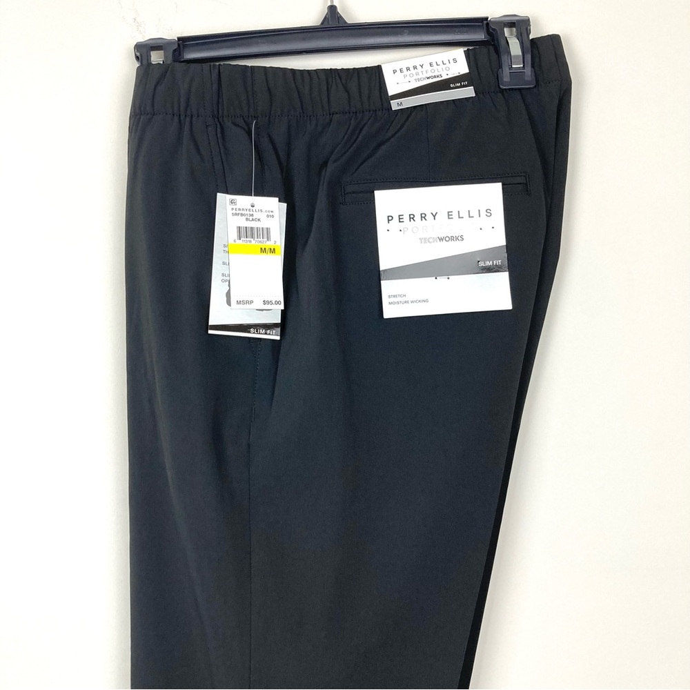 Perry Ellis Men's Techworks Pant Slim Fit Stretch Drawstring Black Medium e04405